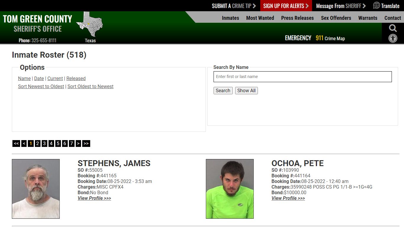 Inmate Roster (510) - Tom Green County Sheriff